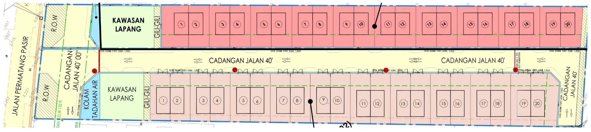 Jalan Permatang Pasir master plan showing the upper and lower phases