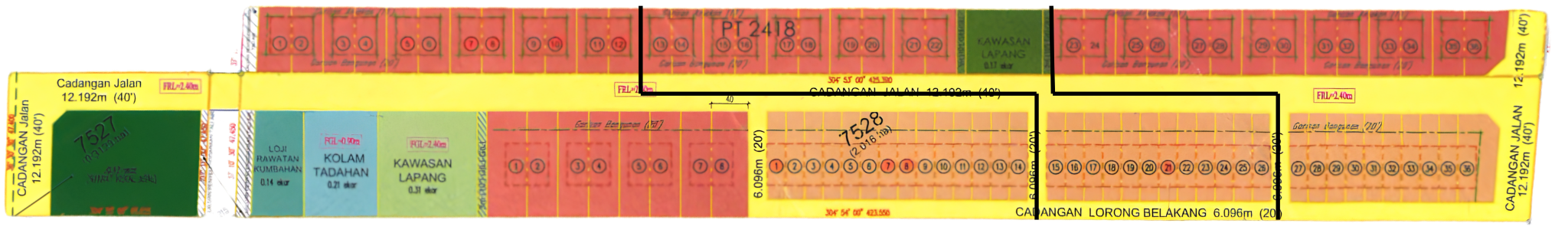 Taman Pelangi Indah master plan divided into left, middle and right phases